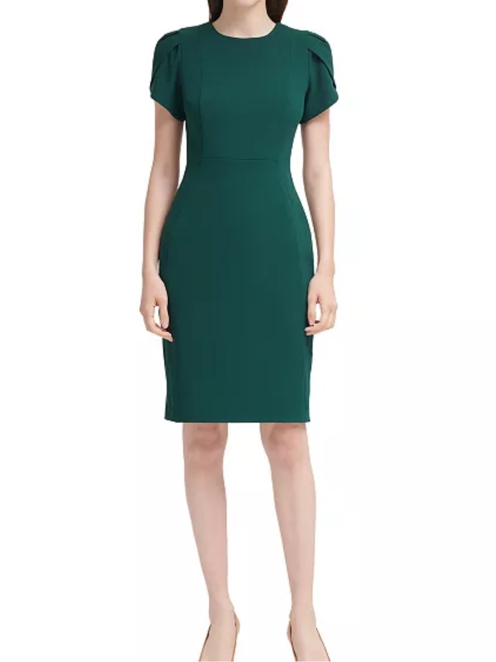 Calvin Klein Tulip Sleeve Emerald Green Sheath Dress